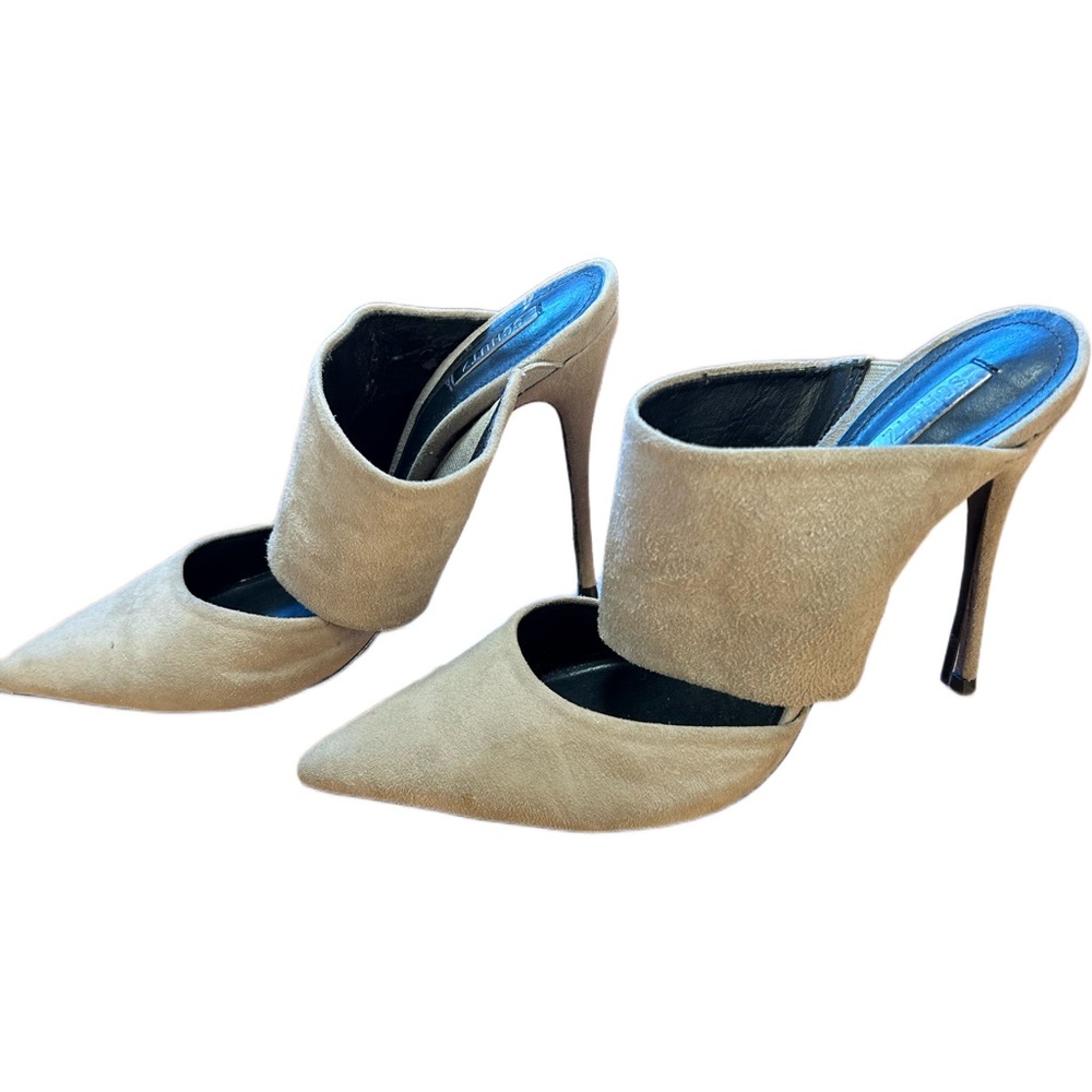 Beige suede bandage strap stiletto heels
